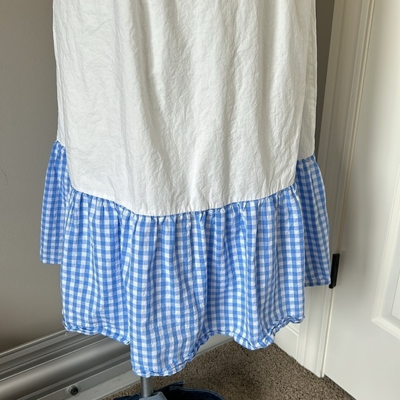 Tuckernuck English Factory Gingham Ruffle Cotton Sundress Blue White Dress Sz S - Picture 13 of 16